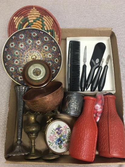 Misc Treasure Lot Incl Vintage Grooming Set, Game, Copper Bowl and More