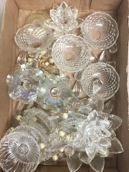 Lot of Vintage Glass Candle Drip Plates w/Crystals