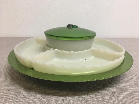 Vintage '50's Aluminum/Ceramic Lazy Susan Condiment Server