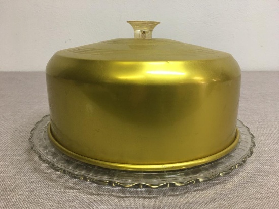 Vintage '50's Mid Century Aluminum/Glass Cake Carrier