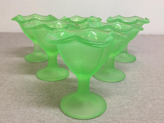 Group of Six Vintage Vaseline Glass Sundae Glasses