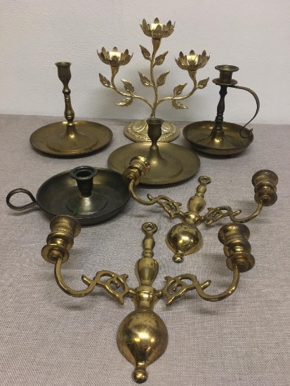 Lot of Misc Brass and Metal Candle Stick Holders