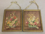Set of Two Vintage Bamboo Style Framed Floral Prints