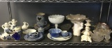 Shelf Lot of Decorative Porcelain Plates, Bowls, Candle Holders and More