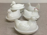 Group of Five Vintage Milk Glass Hen/Duck on a Nest