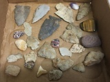 Lot of Native American Arrow Heads, Stones and Shark Tooth