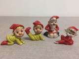Vintage Porcelain Santa and Elves 4 Piece Set