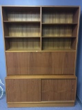 Mid Century Modern Two Piece Bookshelf w/Drop Leaf Desk