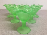 Group of Six Vintage Vaseline Glass Sundae Glasses