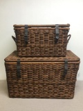 Two Nesting Wicker Travel Trunks