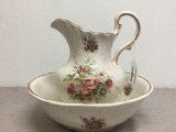 Vintage Washbowl and Pitcher w/Rose Detail