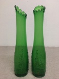 Pair of Vintage Green Swung Glass Vases