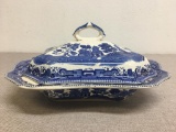 Antique Blue Willow Serving Dish w/Lid by Buffalo Pottery