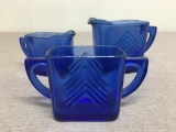 Vintage Hazel Atlas Cobalt Blue Chevron Sugar/Creamer Set