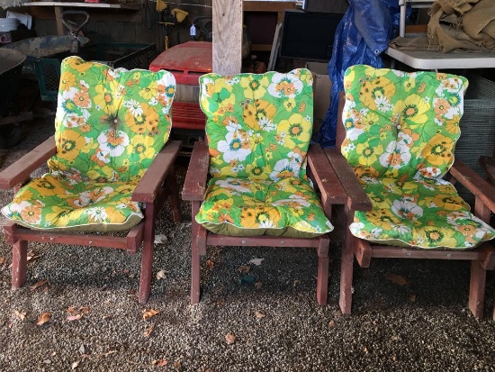 Three Redwood Chairs with Vintage Cushions