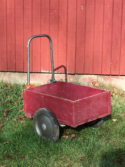 Interesting Three Wheel, Wood Cart with Handle