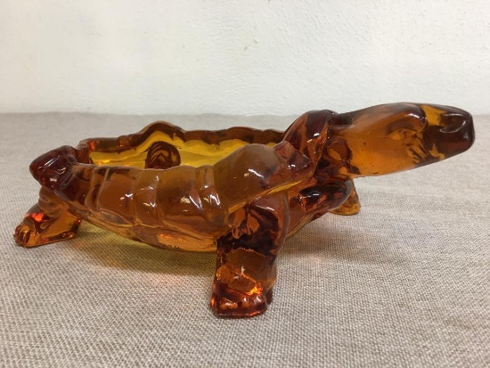 Vintage Amber Glass Turtle Trinket Dish