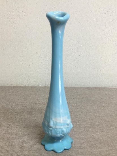 Vintage Fenton Blue White Swirl Glass Bud Vase