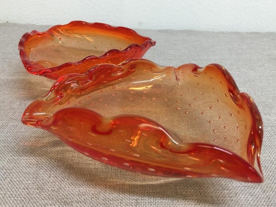 Pair of Small Amberina Art Glass Bowls