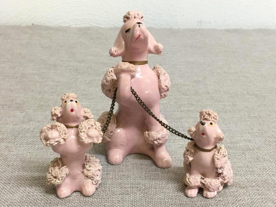 Vintage Pink Spaghetti Poodle Figurines