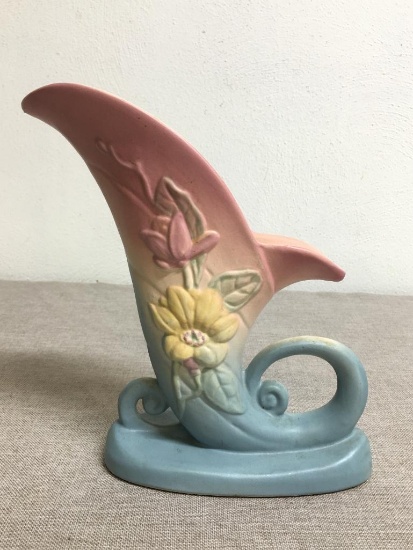 Vintage Hull Art Pottery Magnolia Cornucopia Vase