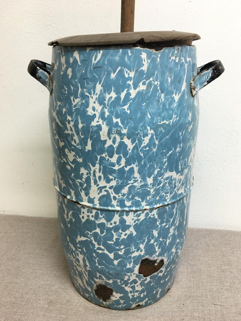 Antique Enamel Blue Swirl Butter Churn | Proxibid