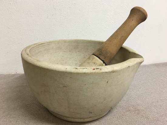Large Antique T M & S Acid Proof Stone Mortar and Pestle