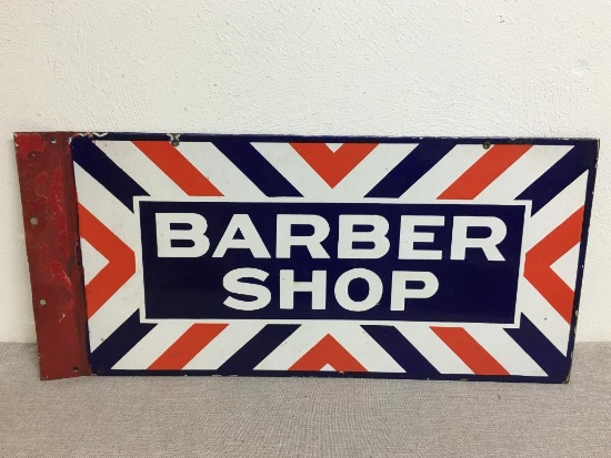Vintage Metal Barbershop Porcelain Double Sided Sign