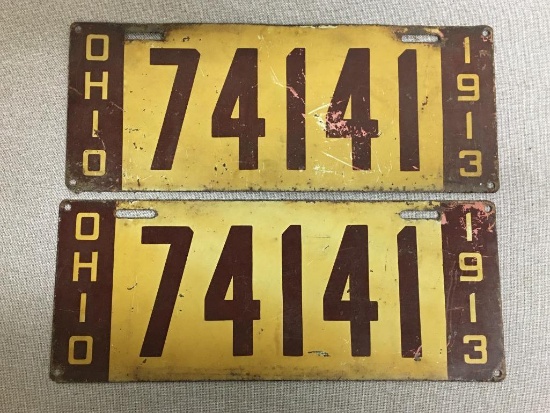 Set of Antique Ohio License Plates Made in 1913