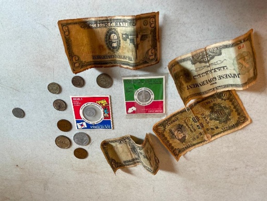 Group of Foreign Coins and Paper Money as Pictured, Most Appears to be From Japan