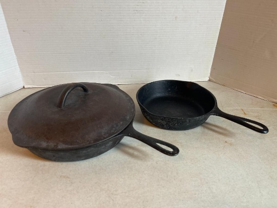 Pair of Cast Iron Skillets, The One without Lid is a Wagner Ware Skillet, They Have Been Used