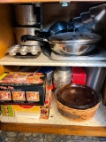 Lower Kitchen Cabinet Lot Incl Pots/Pans, Bakeware and More