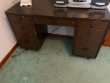Vintage Desk with Seven Drawers and Lamp