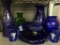 Group Lot of Vintage Cobalt Blue Shirley Temple Pitchers, Vases, Carafe, and More