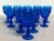 Set of 12 Vintage Blue Glass Goblets