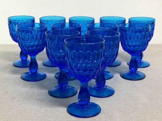 Set of 12 Vintage Blue Glass Goblets