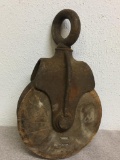 Antique Wood Pulley w/Cast Iron Hanger