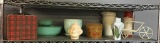 Misc Shelf Lot Incl Vintage Metal Lunch Box, Planters, Chip/Dip Bowl and More