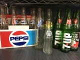 Group Lot of Vintage Pepsi, Sunkist, 7UP Soda Bottles