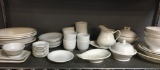Shelf Lot of Vintage Mostly Ironstone Serving Bowls, Coffee Cups, Saucers and More