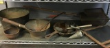 Shelf Lot of Antique Cast Iron Cookware and More