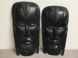 Pair of Wooden Hand Carved Masks Made in Kenya