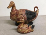 Vintage Ceramic Duck Tureen w/Ladle and Serving Dish