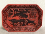 Vintage Oriental Faux Cinnabar Tray