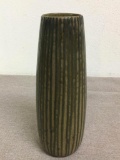 Mid Century Japanese Studio Pottery Redware Striped Melon Glazed Vase