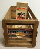 Vintage Rich-Field Cantaloupe Wood Crate and Indian Fire Charcoal Bag