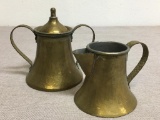 Pair of Hand Hammered Brass Cream and Sugar