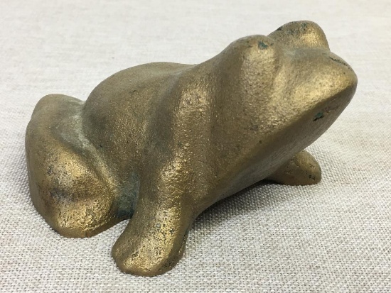 Brass Tone Cast Metal Frog