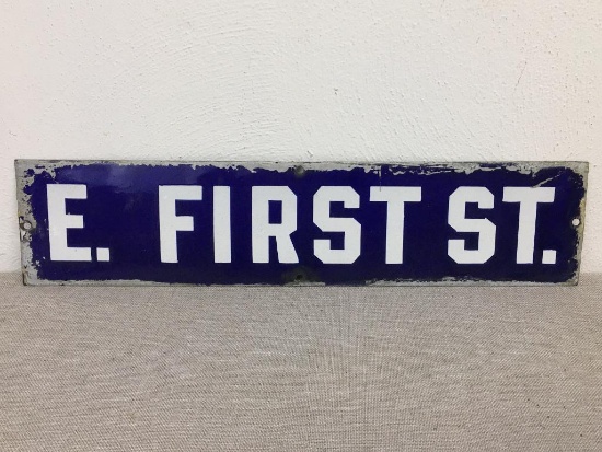 Vintage Enamel E. First St Street Sign