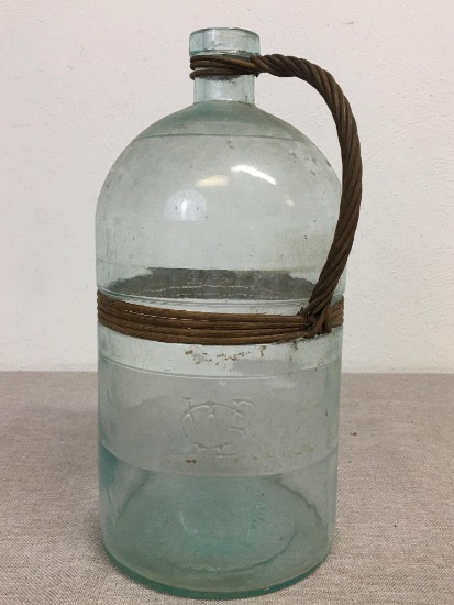 Antique Glass Jug w/ Wicker Wrapped Handle